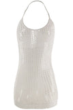 White Halter Jacquard Mini Dress in OSXL