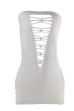 Backroom White Shredded Mini Dress in OS