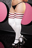 White and Red Stripe Rib Knit Thigh High Socks in OSXL