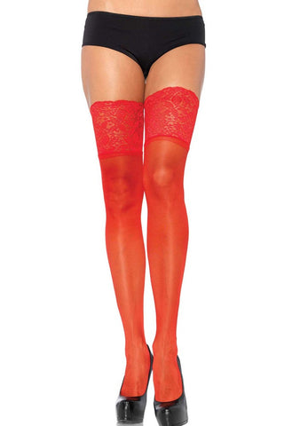 Red Sheer Thigh Highs with 5" Stay Up Lace Top in OSXL