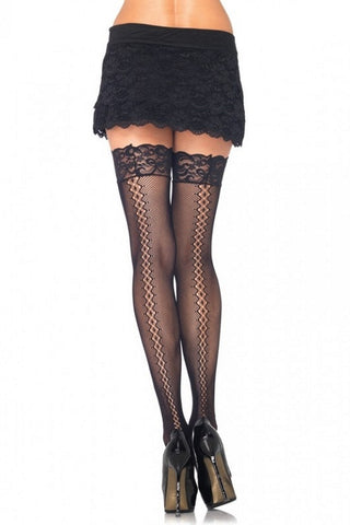 Micro Net Thigh Highs with Diamond Twist Backseam in OS