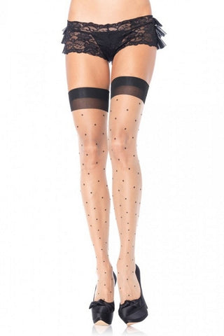 Sheer Polka Dot Thigh Highs with Cuban Heel in OSXL