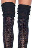 Pointelle Over the Knee Scrunch Socks in Black