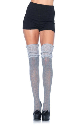 Pointelle Over the Knee Scrunch Socks in Grey