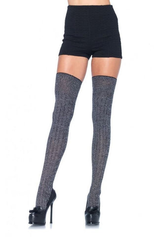 Heather Grey Rib Knit Thigh Highs in OS