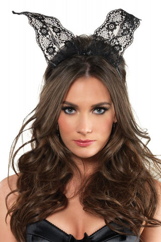 Scalloped Lace Bunny Ears in Black