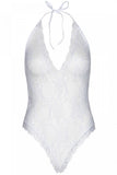 Floral White Lace Teddy & Matching Stockings in OS