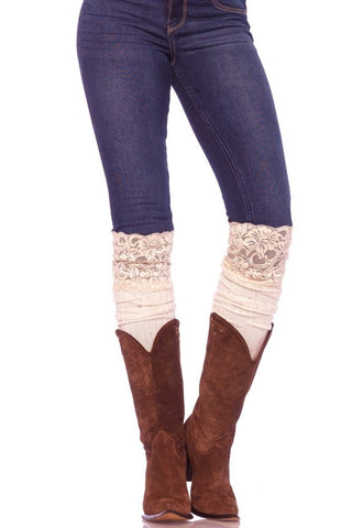 Ribbed Knit Over the Knee Confetti Slouch Socks in Ivory