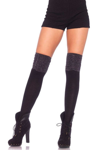 Black Over the Knee Socks with Slouch Top in OS