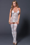 White Lace Cage Strap Suspender Bodystocking in OS