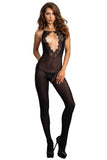 Opaque Bodystocking with Deep Eyelash Lace Keyhole in M/L