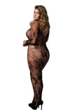 Seamless Floral Lace Long Sleeved Bodystocking in OSXL