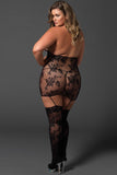 Black Floral Lace Cage Strap Bodystocking in OSXL