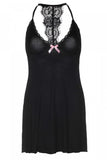 Black Jersey Nightie with Eyelash Lace in S