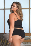 Black Rushed Jersey Knit Cami and Boyshorts in 1X/2X