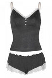 Heather Grey Cami with Ruffle, Lace Trimmed Shorts in S