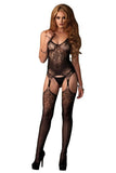 Seamless Lace Jacquared Net Suspender Bodystocking in OS