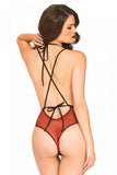 Red Floral Lace Deep-V Teddy in M/L