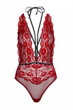Red Floral Lace Deep-V Teddy in M/L