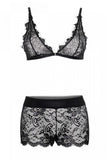 Black Eyelash Lace Bralette and Boy Shorts in OS