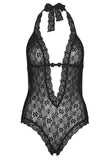 Black Floral Lace Plunging Teddy in OS