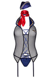 Fantasy Flight Attendant Lace-Up Fishnet Costume in OS