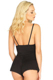 Black Lace Trimmed Jersey Romper in S