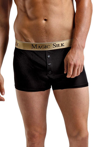 Classic Black Silk Button Pouch Boxers in S