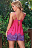 Bright Pink Babydoll with Purple Floral Lace Overlay in S