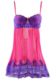 Bright Pink Babydoll with Purple Floral Lace Overlay in S