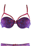Purple Bra and Panty Set with Pink Lace Overlay in M