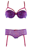 Purple Bra and Panty Set with Pink Lace Overlay in M
