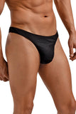 Black Rib Knit Thong with Mini Pouch in S