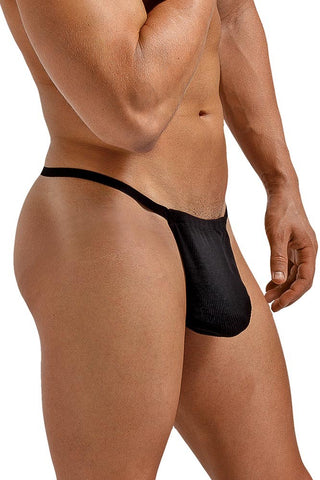 Black Rib Knit Men's G-String in OS