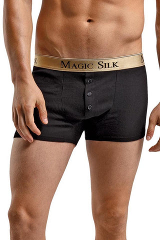 Black Rib Knit Button Pouch Boxers in S