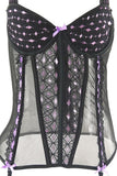 Purple Diamond and Black Sheer Corset in L/XL