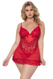 Cardinal Red Lacey Babydoll and G-String in 1X/2X