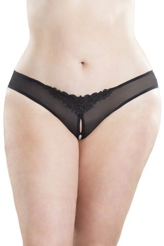 Black Crotchless Pearl Thong in 1X/2X