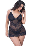 Soft Cup Black Lace Babydoll and G-String in 1X/2X