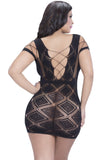 Black Seamless Diamond Stocking Dress in OSXL