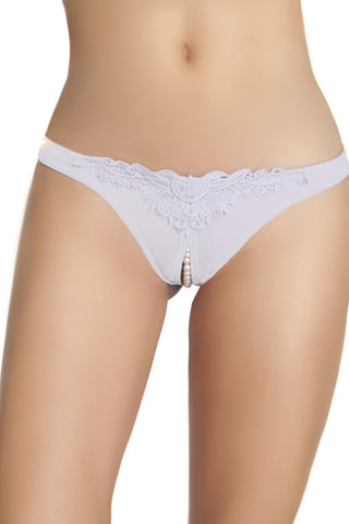 Bridal Crotchless Pearl Thong in 1X/2X