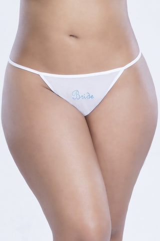 Bridal Thong with Veil and Bluebird Embroidery in 1X/2X