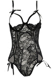 Black Lace Open Cup, Crotchless Tie Teddy in OS