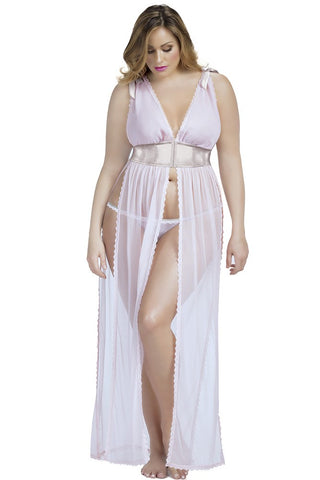 Soft Pink Gown with Empire Waistband in 1X/2X