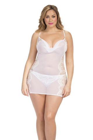 Bright White Cowl Neck Babydoll and G-String in 1X