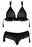 Black Chiffon Bralette and Shorties in S/M