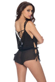 Black Mesh Side Tie Romper in S/M