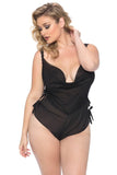 Black Mesh Side Tie Romper in 1X/2X