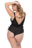 Black Mesh Side Tie Romper in 1X/2X