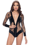 Velvet and Lace Zip Front Bodysuit in S